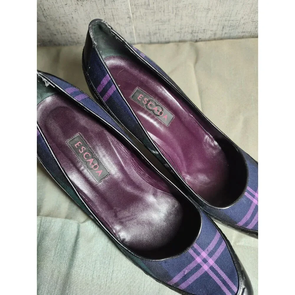 Escada Women's Plaid Multicolor Heels Sz 39.5